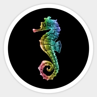 Rainbow Gradient Seahorse on Black Sticker